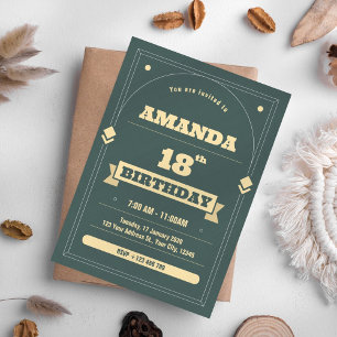 Vintage Green 18th Birthday Invitation