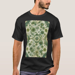 Vintage Green and Beige Floral Pattern T-Shirt