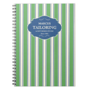 Vintage Green and Blue Stripe Personalized Logo Notebook