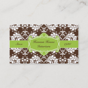 Vintage Green and Brown Damask Business Card