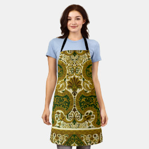 Vintage Green and Gold Floral Pattern Apron