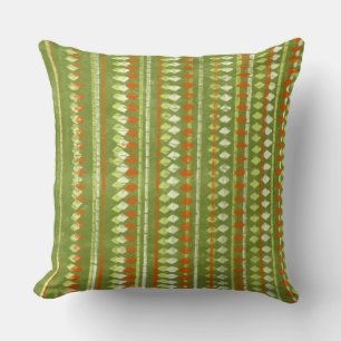 Vintage Green and Orange Stencil Design Throw Pillow