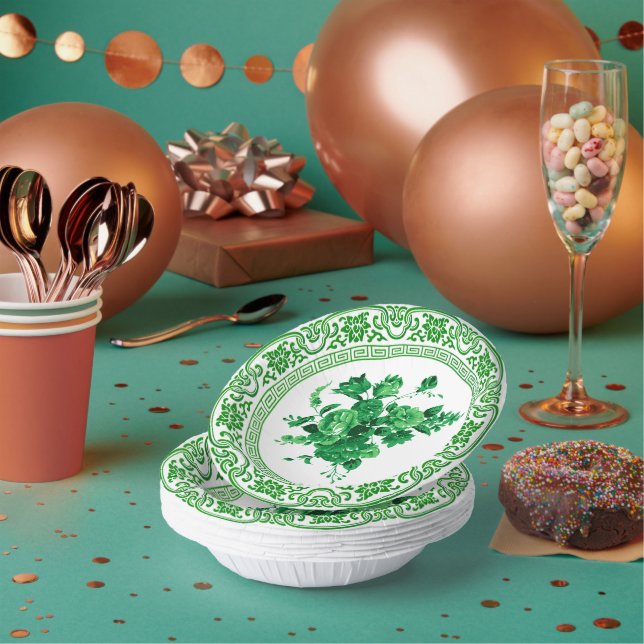 Vintage Green And White Floral Paper Plate (Multi)