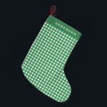 Vintage Green and White Gingham Plaid Personalized Small Christmas Stocking<br><div class="desc">Vintage Green and White Gingham Plaid Personalized Christmas Stocking</div>