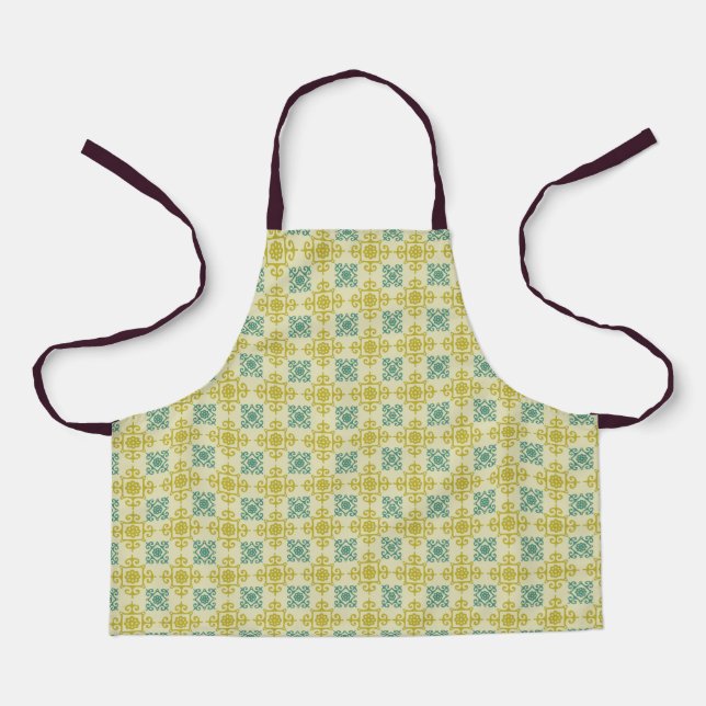 Vintage Green and White Print  Apron (Front)