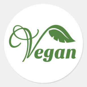 Vintage Green And White Vegan Logo Leaf Classic Round Sticker