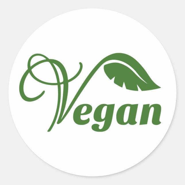 Vintage Green And White Vegan Logo Leaf Classic Round Sticker (Front)