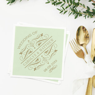 Vintage Green Antique Flourish Wedding Monogram Napkin