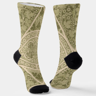Vintage Green Art Nouveau Floral Pattern Socks