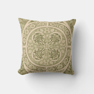 Vintage Green Art Nouveau Floral Pattern Throw Pillow