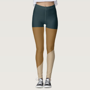 Vintage Green Beige colourblock pattern Leggings