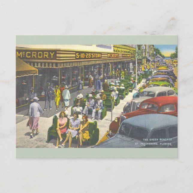 Vintage Green Benches St. Petersburg Postcard (Front)