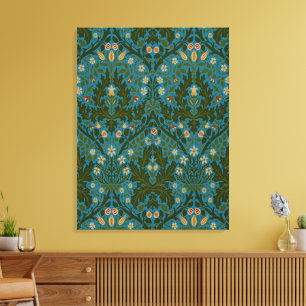 Vintage Green Blue William Morris Autumn Flowers Canvas Print