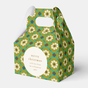 Vintage Green Boho Floral Custom Merry Christmas Favor Box