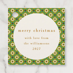 Vintage Green Boho Floral Custom Merry Christmas Favour Tags