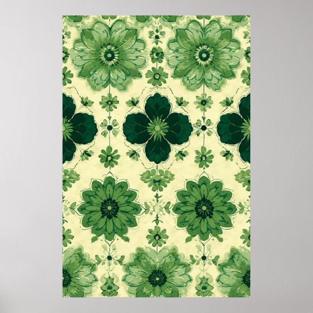 Vintage Green Botanical Floral Pattern Poster (Front)
