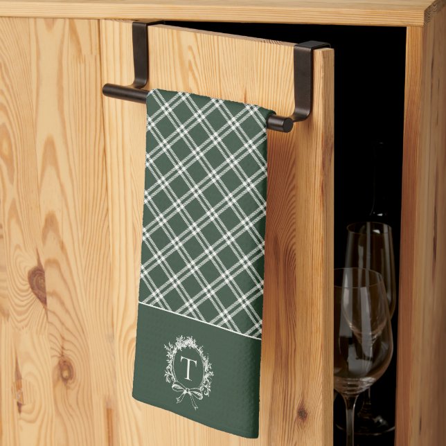 Vintage Green Botanical Monogram Kitchen Towel (Thirds Fold)