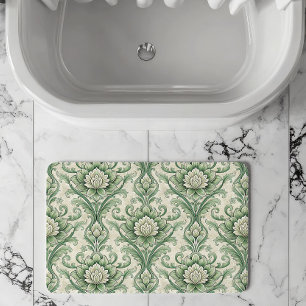 Vintage green botanical pattern bath mat