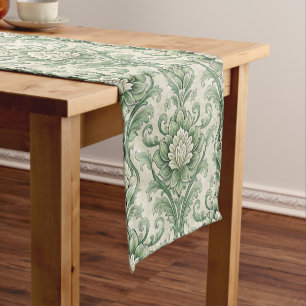 Vintage green botanical pattern short table runner