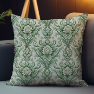 Vintage green botanical pattern throw pillow