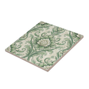 Vintage green botanical pattern tile