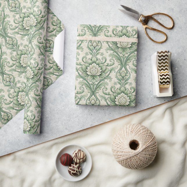 Vintage green botanical pattern wrapping paper (Crafts)