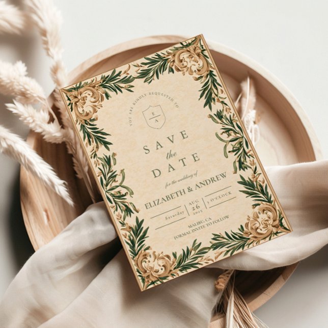 Vintage Green Botanical Wedding Save The Date (Creator Uploaded)