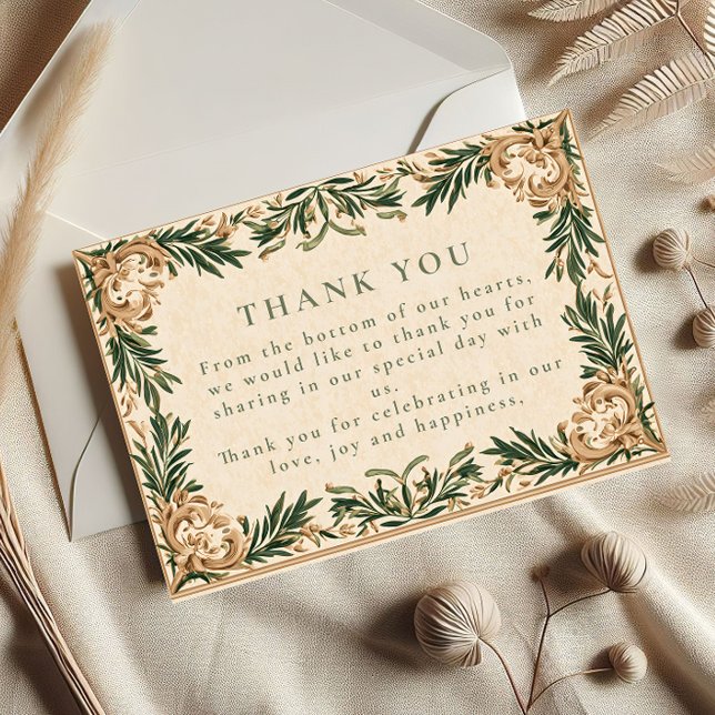 Vintage Green Botanical Wedding Thank You Card (Creator Uploaded)