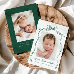 Vintage Green Bow 2 Photo Birth Announcement<br><div class="desc">Celebrate your little one's arrival with our elegant Vintage Green Bow birth announcement. Showcase your newborn's photo framed by a charming green bow, with your baby’s name in a lovely handwritten green script. Below, you can add birth details like weight, length, and date. The back offers space for an extra...</div>