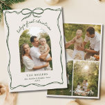 Vintage Green Bow Baby's 1st Christmas Family Holi Holiday Card<br><div class="desc">Vintage Green Bow Baby's 1st Christmas Family Holiday Card. Customize with your names and the year.</div>