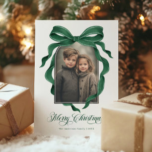 Vintage Green Bow Custom Photo Christmas Holiday