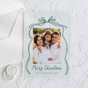 Vintage Green Bow Merry Christmas Photo Acrylic Invitations