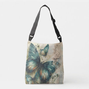 Vintage Green Butterflies Crossbody Bag