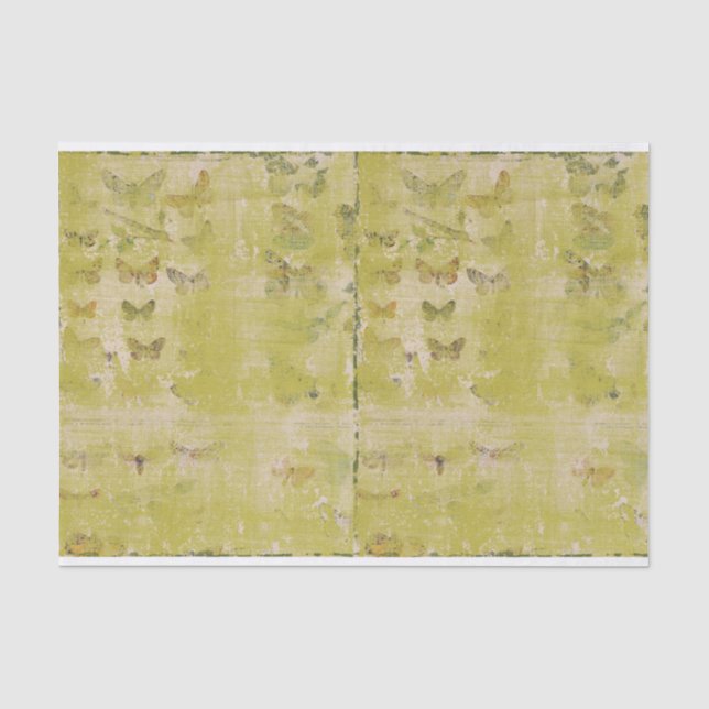 Vintage Green Butterfly Shabby Chic Decoupage Tissue Paper (Front)