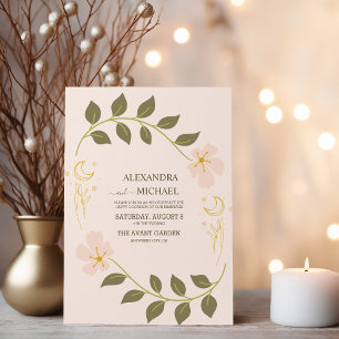 Vintage Green Celestial Botanical Wedding Invitation