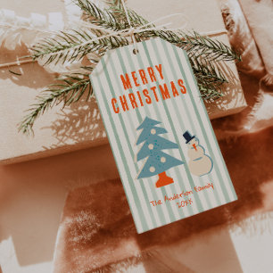 Vintage Green Christmas Funky Fun Illustrated Gift Tags