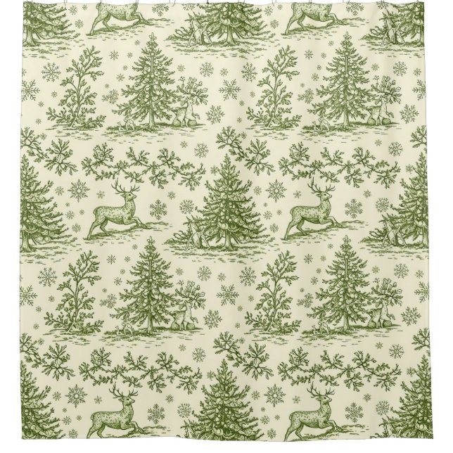 Vintage Green Christmas Toile Deer Pattern (Front)