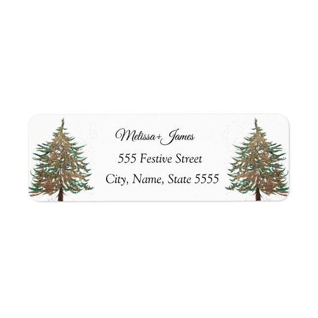 Vintage Green Christmas Tree Festive Wedding Label (Front)