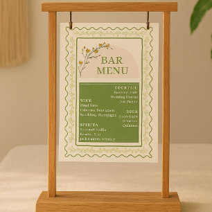 Vintage Green & Cream Floral Bar Drink Menu Poster