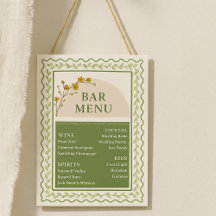 Vintage Green & Cream Floral Bar Menu Boisson