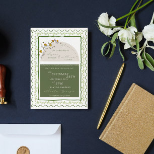 Vintage Green & Cream Floral Frame Rustic Wedding  Invitation