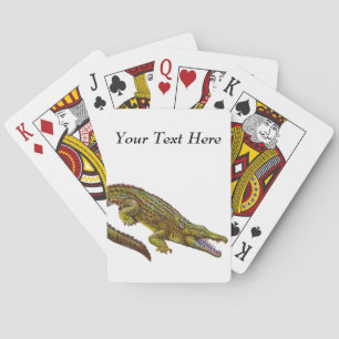 Vintage Green Crocodile Illustration Playing Cards