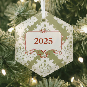 Vintage Green Damask Christmas Ornament