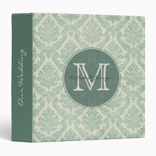 Vintage Green Damask Monogrammed Wedding Planner Binder