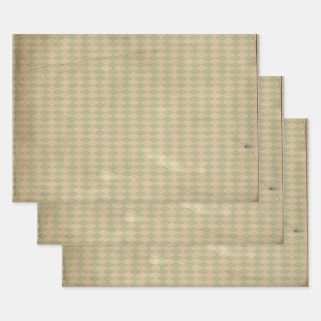Vintage Green Diamond Pattern Wrapping Paper Sheet (Set)