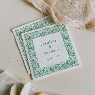 Vintage Green Ditzy Floral Wedding Cocktail Napkin