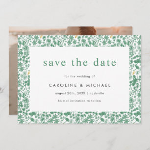 Vintage Green Ditzy Floral Wedding  Save The Date