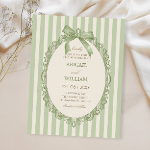 Vintage green elegant bow wedding  invitation