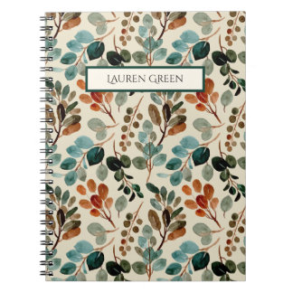 Vintage Green Elegant Monogram Botanical Pattern Notebook