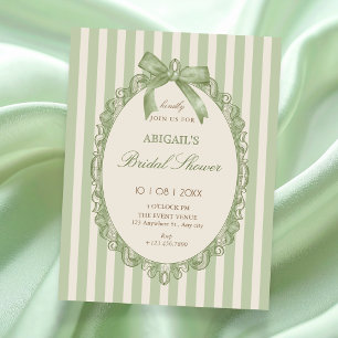 Vintage green elegant sweet bow bridal shower invitation